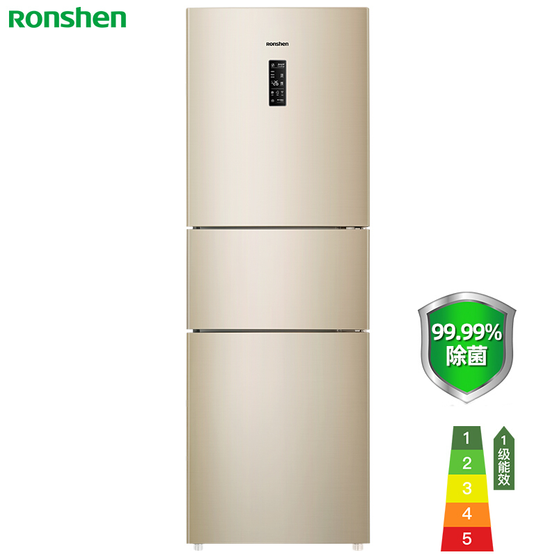 容声(Ronshen) 253升 三门冰箱 一级能效 风冷无霜 变频 宽幅变温 抗菌 智能 金BCD-253WD16NPA